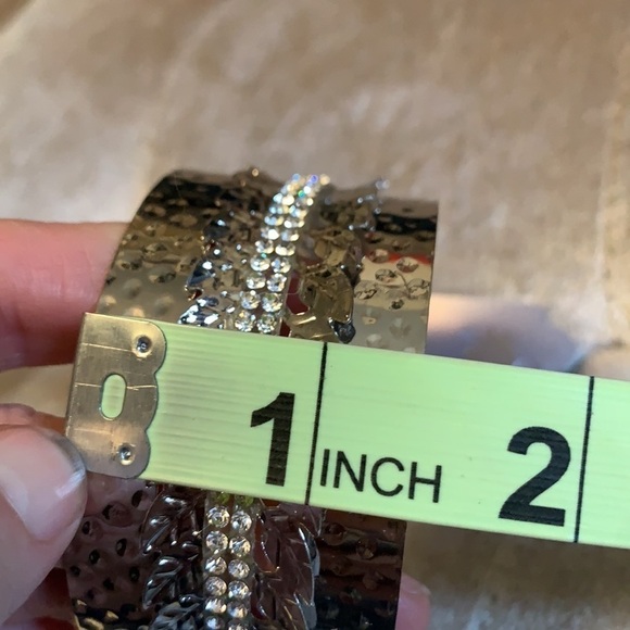 Silver colored cuff bracelet w double crystal rows - Picture 7 of 7